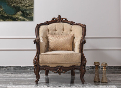 Armchair Wing Chair Seater Fabric Beige Polyester Wood Living room Baroque